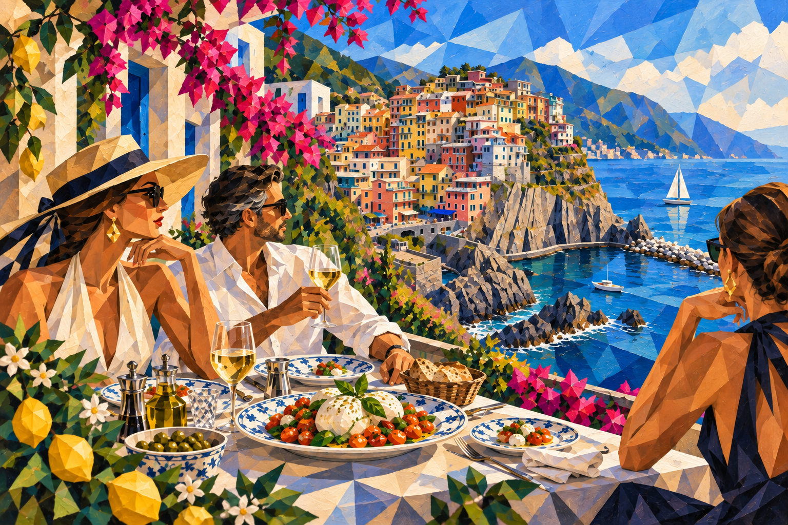 A TABLE IN PORTOFINO — neo-cubist composition by MAREA. Portofino, lunchtime.