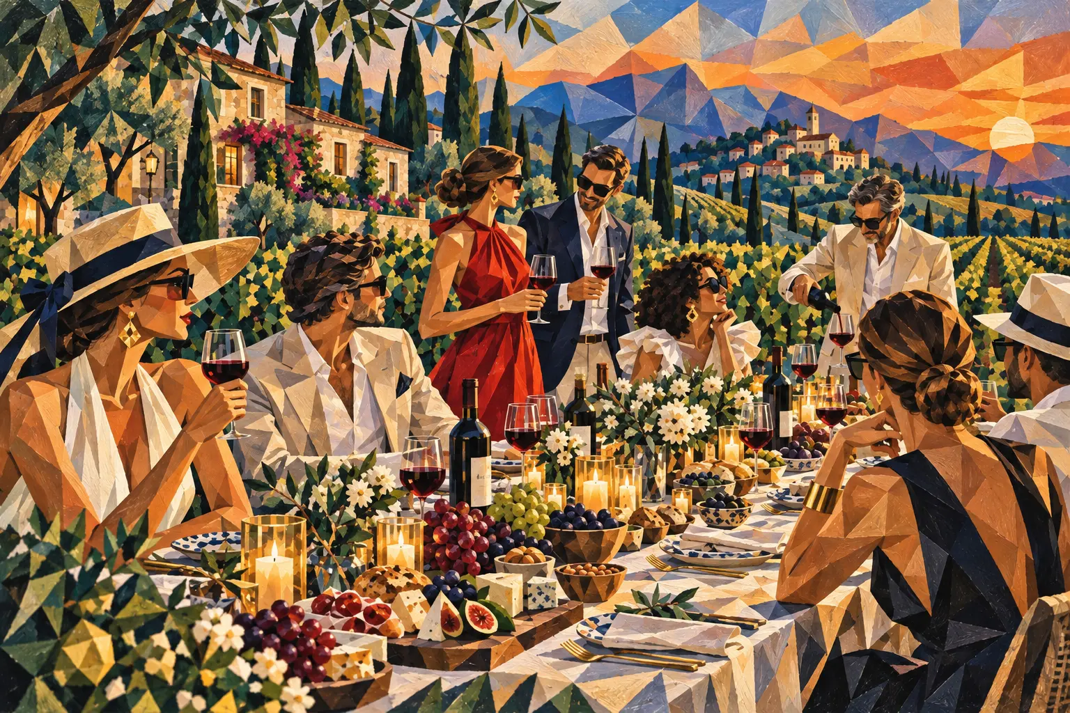 AMONG THE VINES — neo-cubist composition by MAREA. Provence, apéritif.