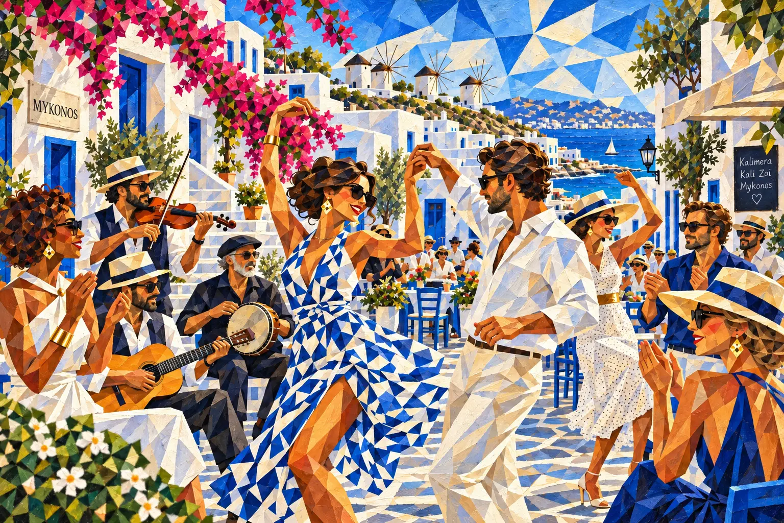 DANCING IN MYKONOS — neo-cubist composition by MAREA. Mykonos, afternoon.