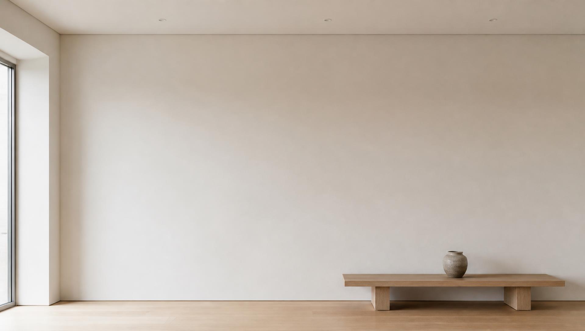 The MAREA Room — a minimal collector interior, off-white wall and oak